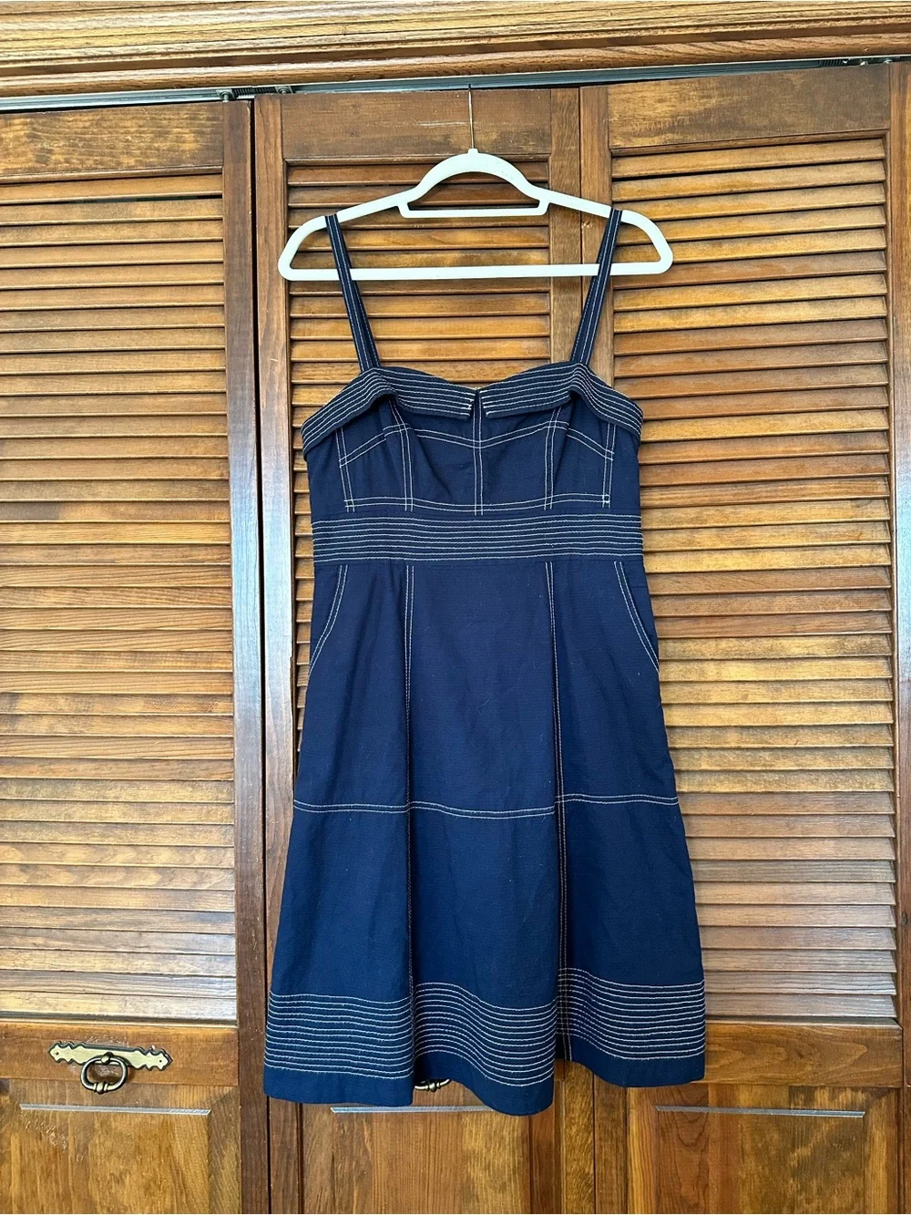 Anthropologie Maeve Navy Blue Sailor Retro Sundress with Contrast Stitching XS - Picture 3 of 11